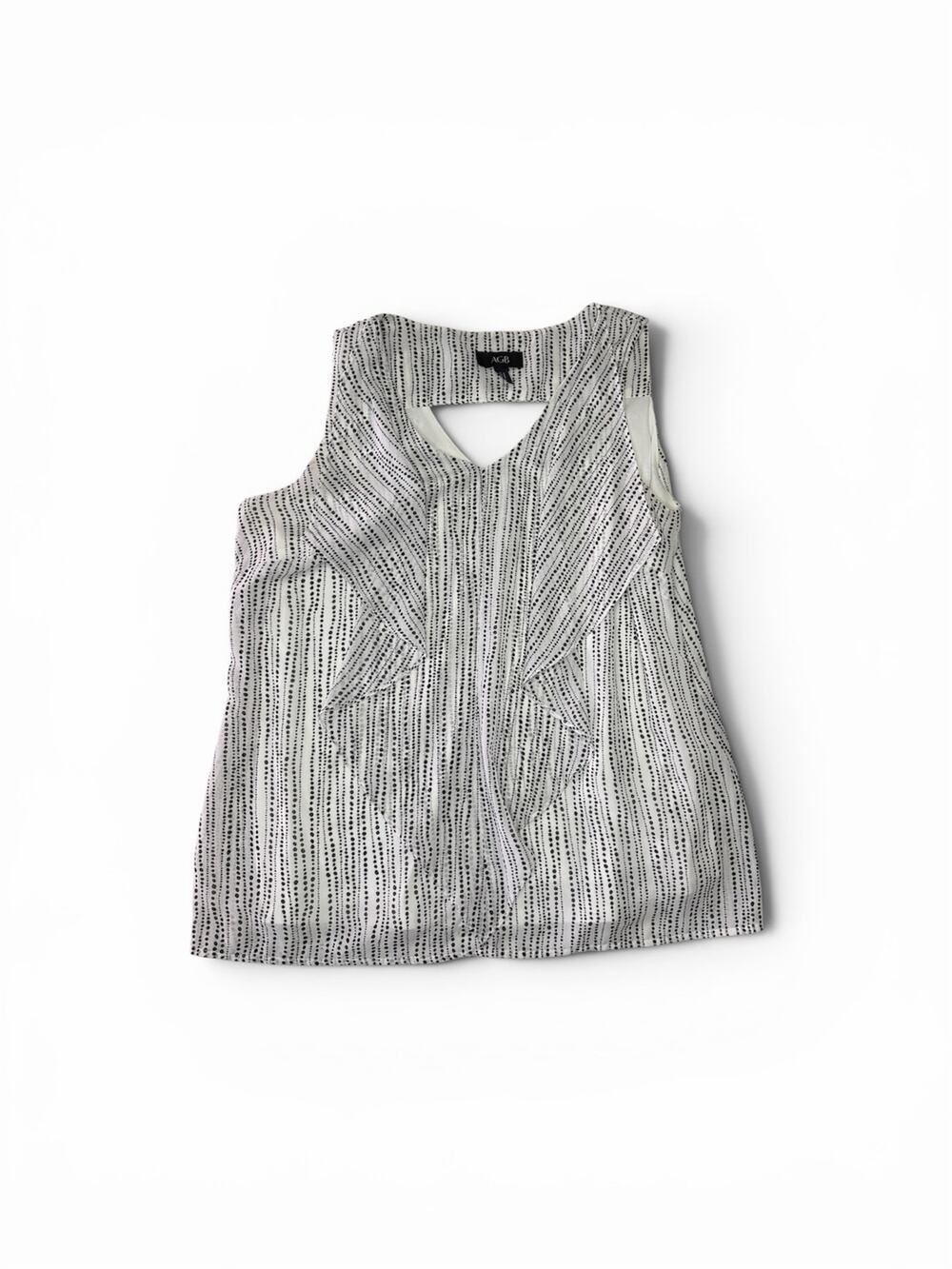 AGB Women’s XL V-Neck Sleeveless Ruffle Blouse Black White Polka Dot